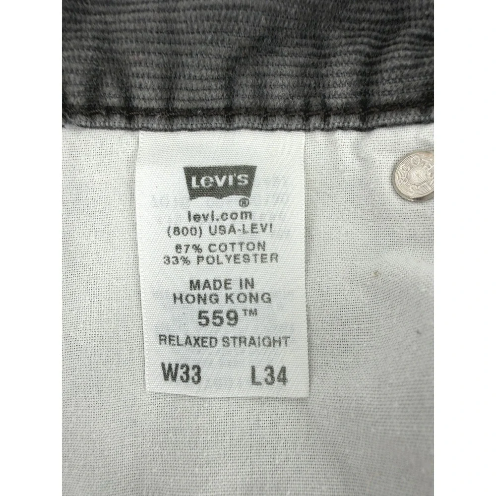 Levis 559 Relaxed Straight Gray Corduroy Pants Y2K Cotton Grunge Men 33x32 EUC
